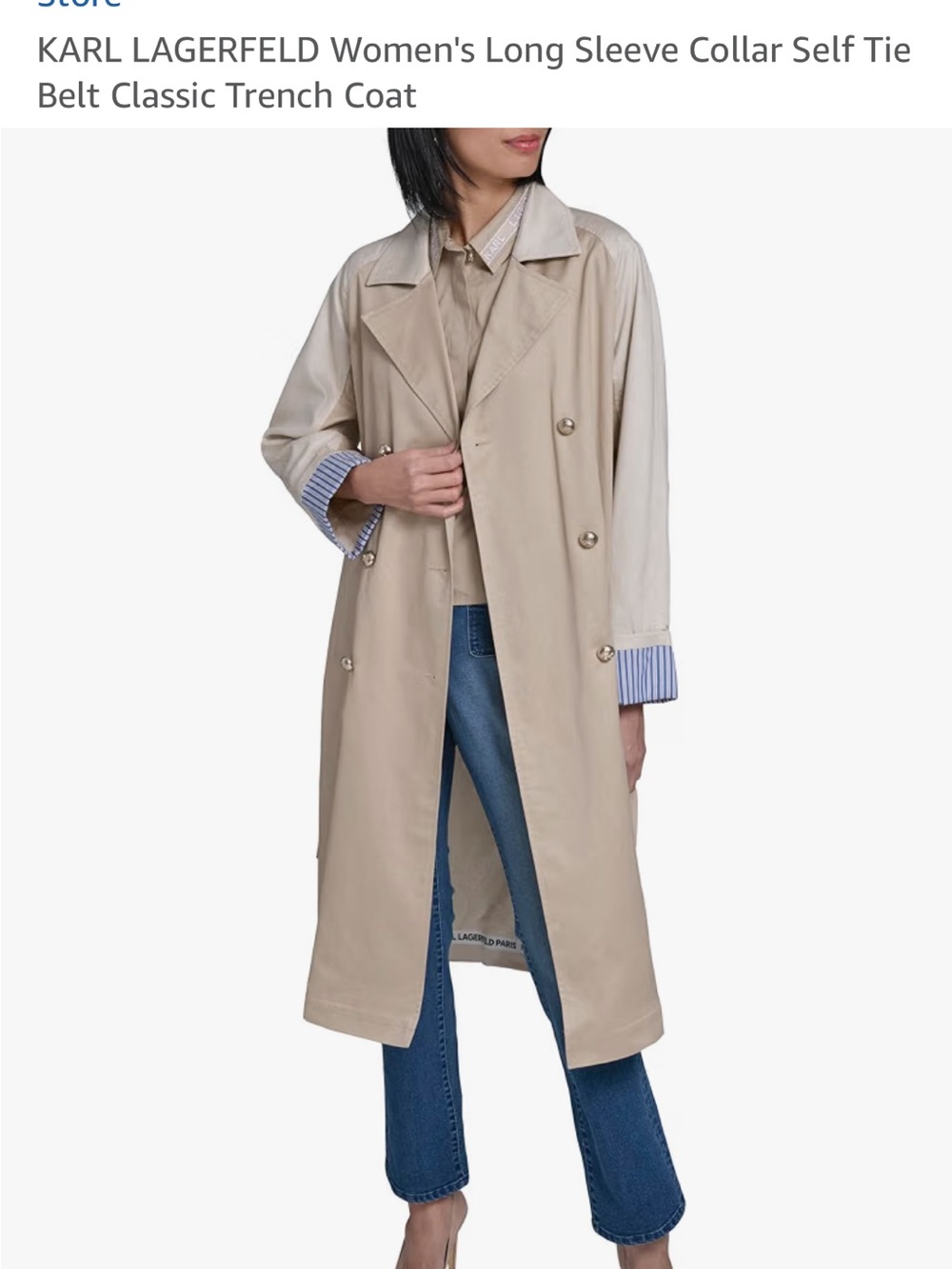 Karl Lagerfeld Beige Double-Breasted Trench Coat